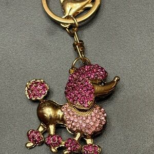 1pc Rhinestone Poodle Dog Keychain Cute Animal  Key Chain Ring Bag Backpack